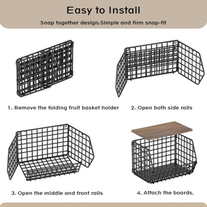 2 Pack Metal Fruit Baskets Wall Holder Storage Basket Organizer Shelf For Fruit